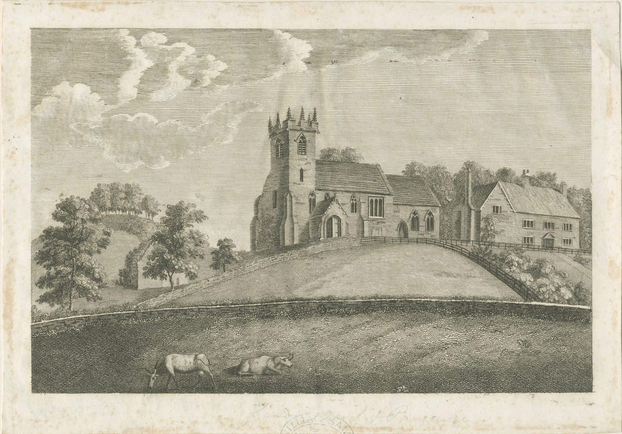 Sandons kyrka och prästgård: gravyr, nd [1797] (tryck) av Stebbing Shaw