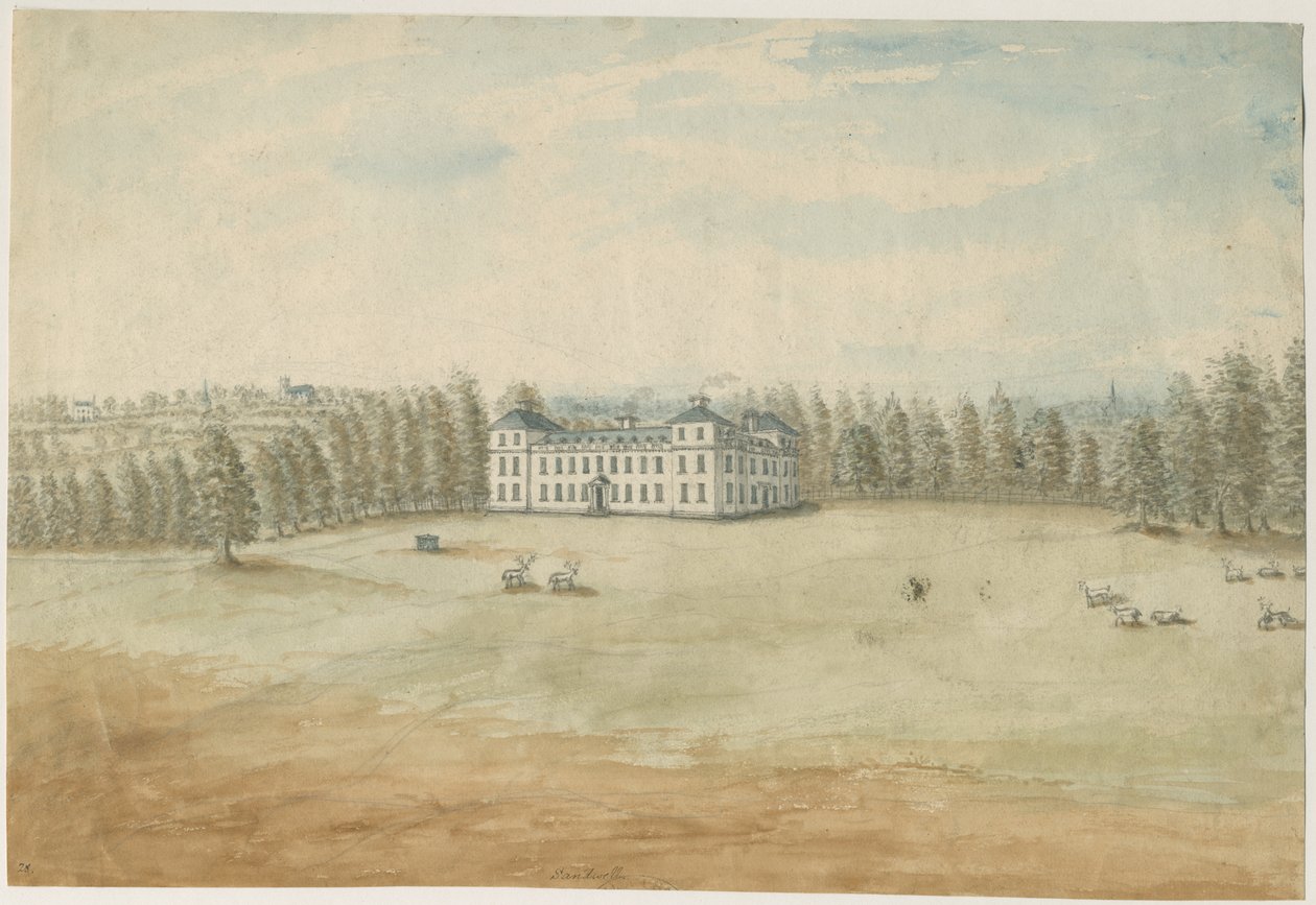 Sandwell Park - Hall: akvarellmålning, nd [1762-1798] av Stebbing Shaw