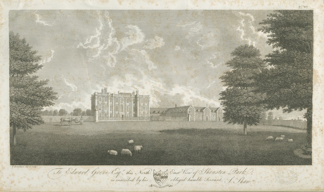 Shenstone Park - Hall: gravyr och [sent 1700-tal] (tryck) av Stebbing Shaw