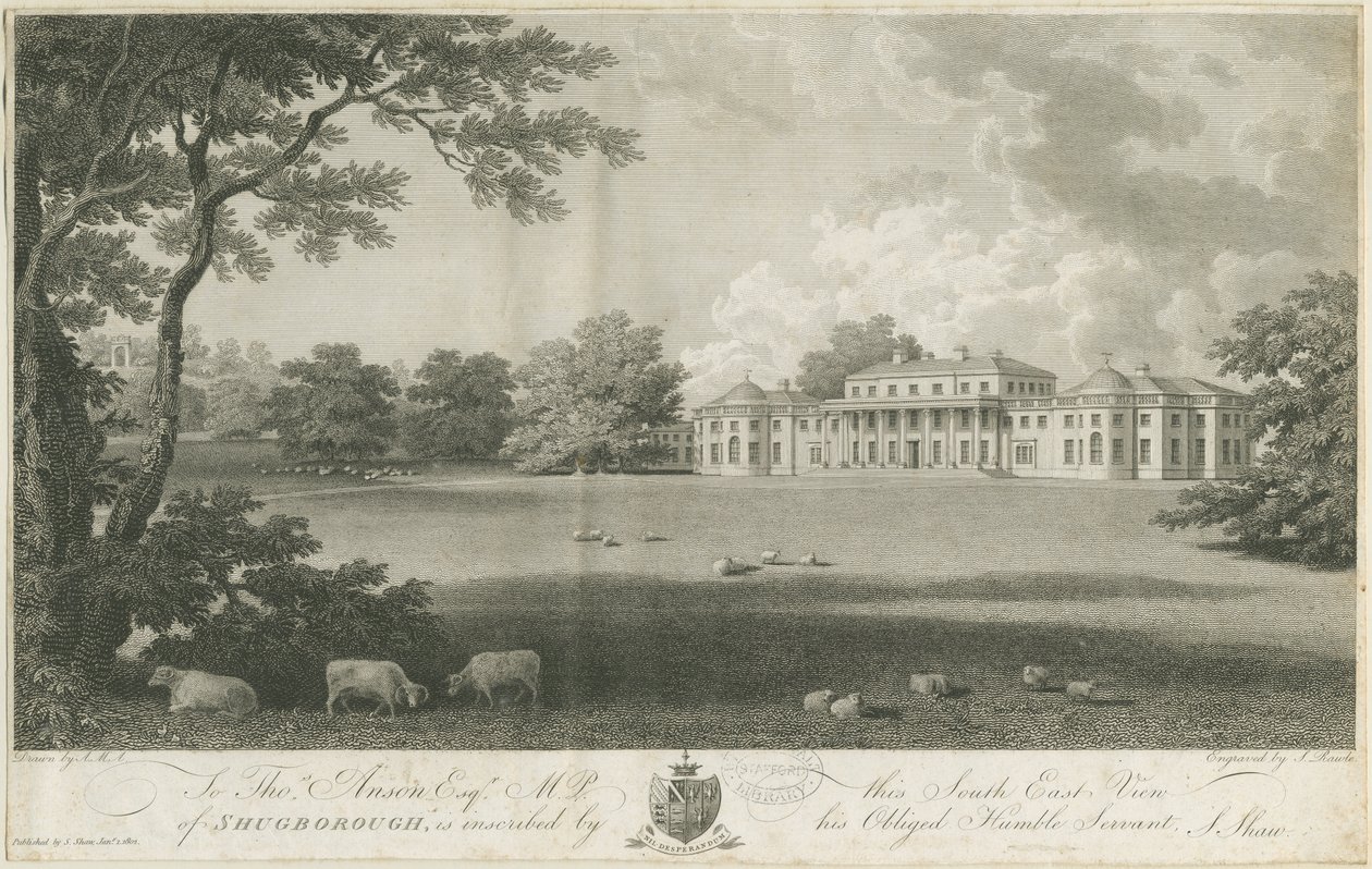 Shugborough Hall: gravyr, nd [c 1802] (tryck) av Stebbing Shaw