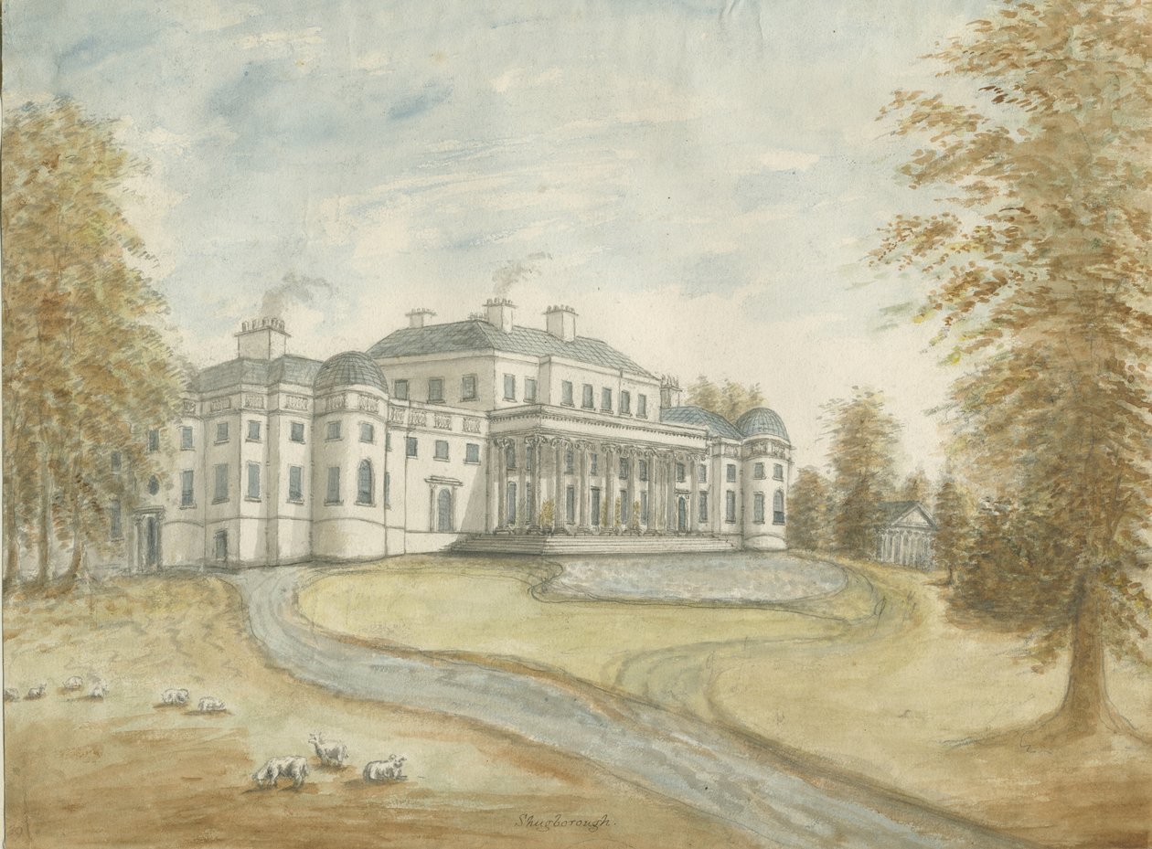 Shugborough Hall: akvarellmålning och [c 1800] av Stebbing Shaw