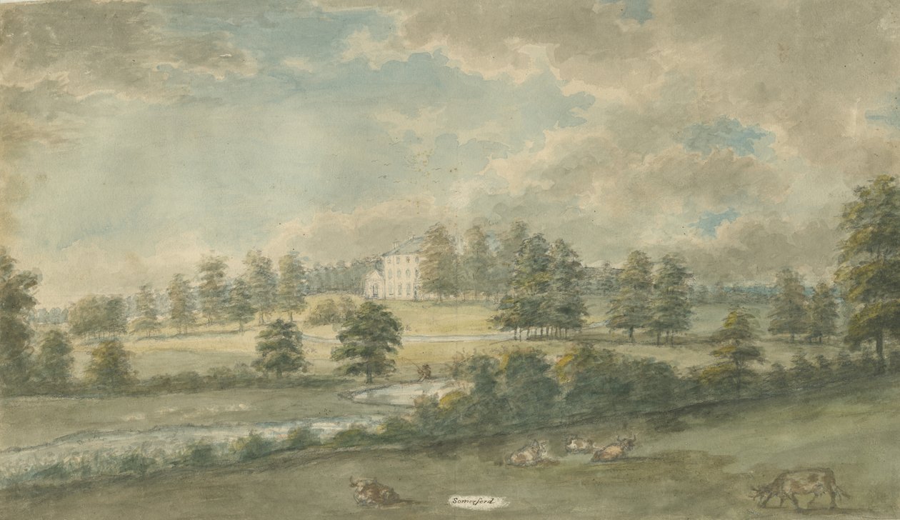 Somerford Hall: akvarellmålning, nd [1762-1802] av Stebbing Shaw