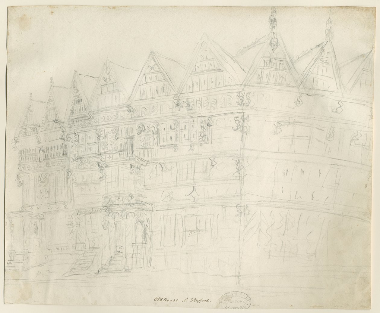 Stafford - Ancient "High House": blyertsteckning, nd [1794] av Stebbing Shaw