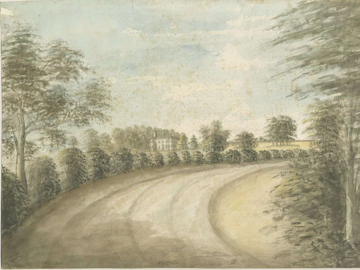 Statfold Hall: akvarellmålning, nd [1762-1802] av Stebbing Shaw