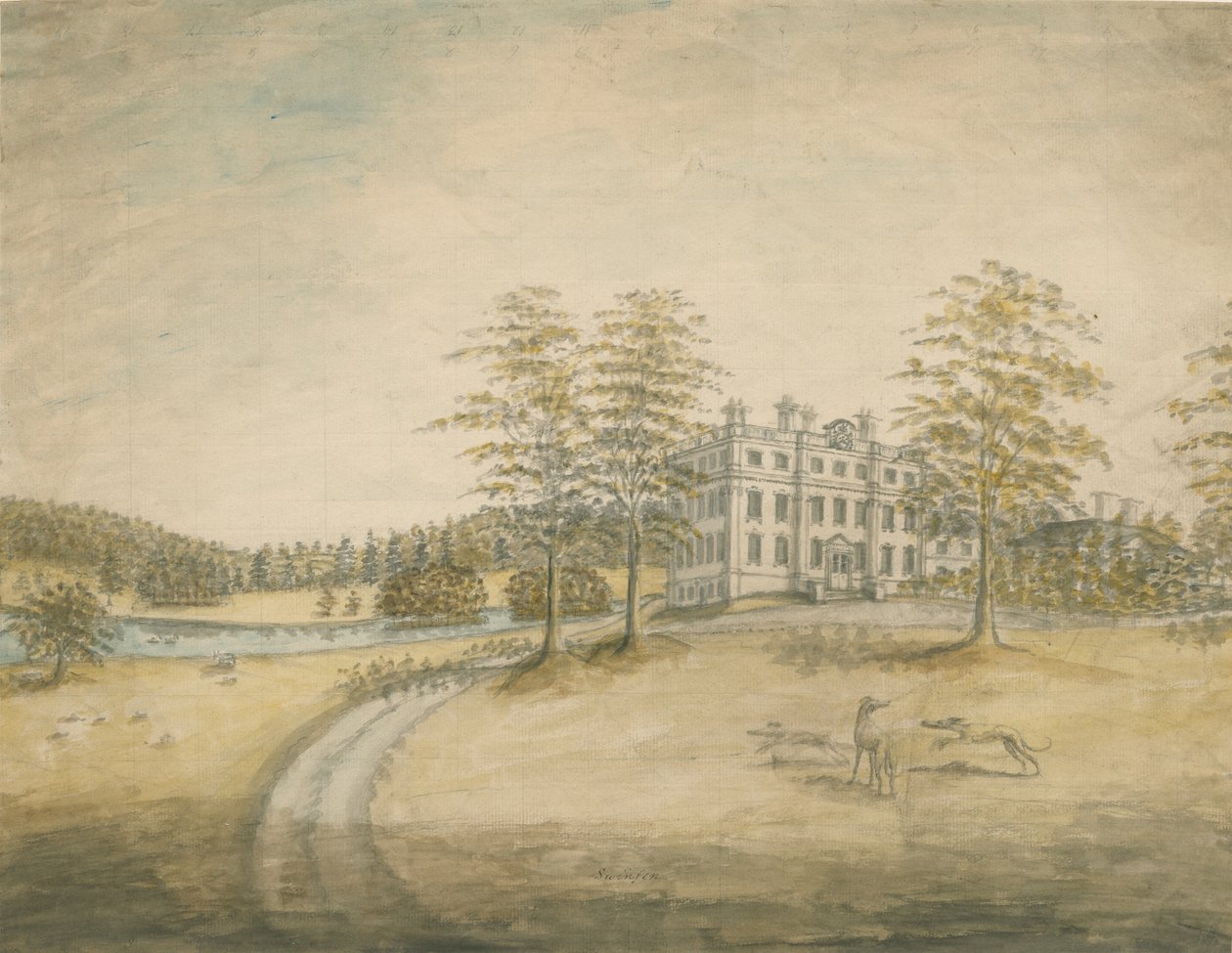 Swinfen Hall: akvarellmålning och [c 1762-1798] av Stebbing Shaw