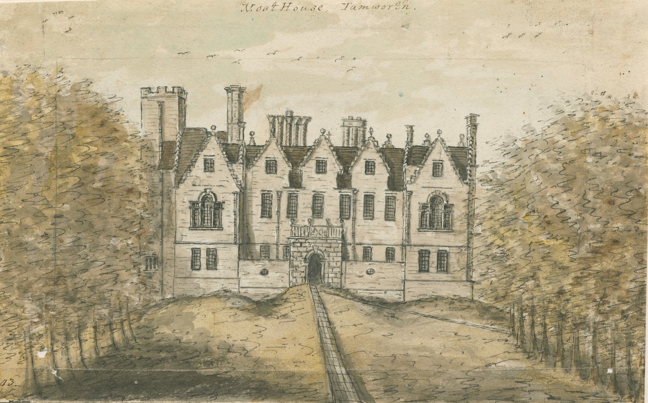 Tamworth - The Moat House: akvarellmålning, nd [1762-1802] av Stebbing Shaw