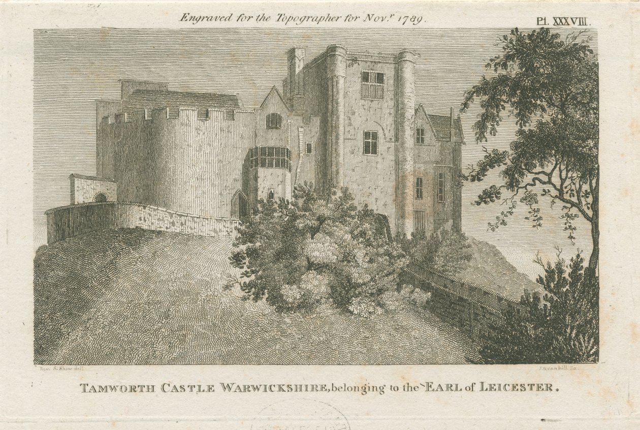 Tamworth Castle: gravyr, nd [c 1799] (tryck) av Stebbing Shaw
