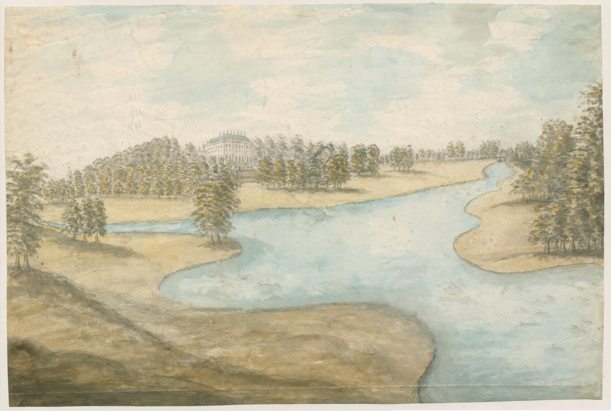 Teddesley Hall: akvarellmålning, nd [1762-1802] av Stebbing Shaw