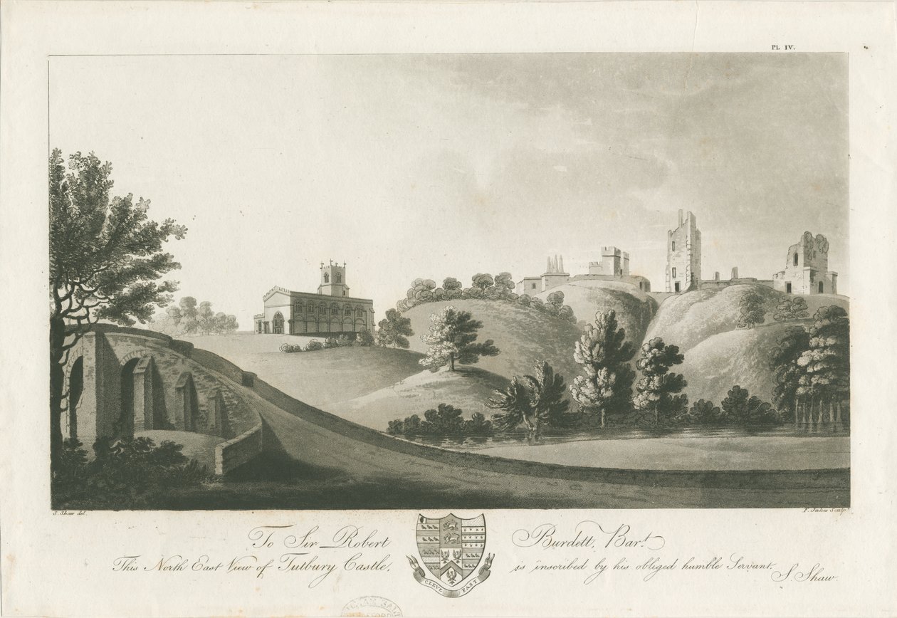 Tutbury Castle - North East View: akvatintgravyr, nd [c 1798] (tryck) av Stebbing Shaw