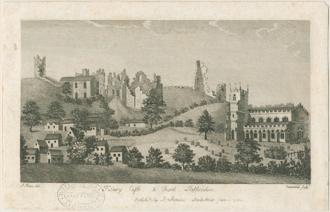 Tutbury Castle and Church - South East View: gravyr, nd [1762-1792] (tryck) av Stebbing Shaw