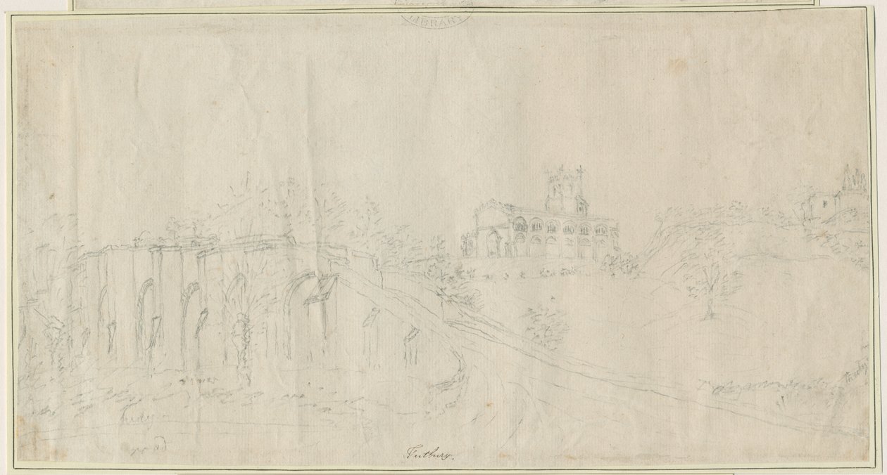Tutbury Church and Castle - North East View: blyertsteckning, nd [1762-1802] (ritning) av Stebbing Shaw