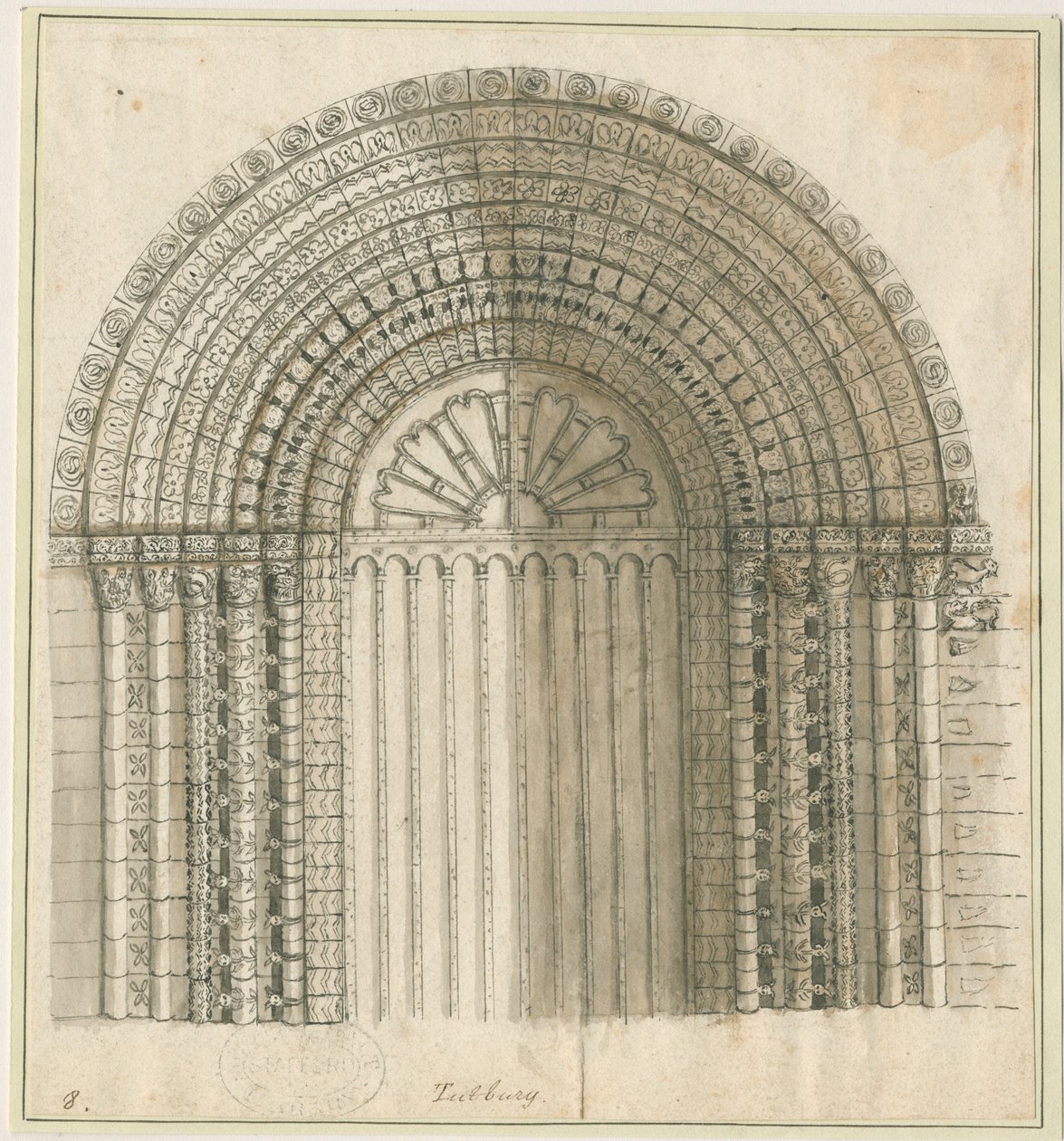 Tutbury Priory Church - Arch in West Door: penna och sepiateckning, nd [1762-1802] (tryck) av Stebbing Shaw
