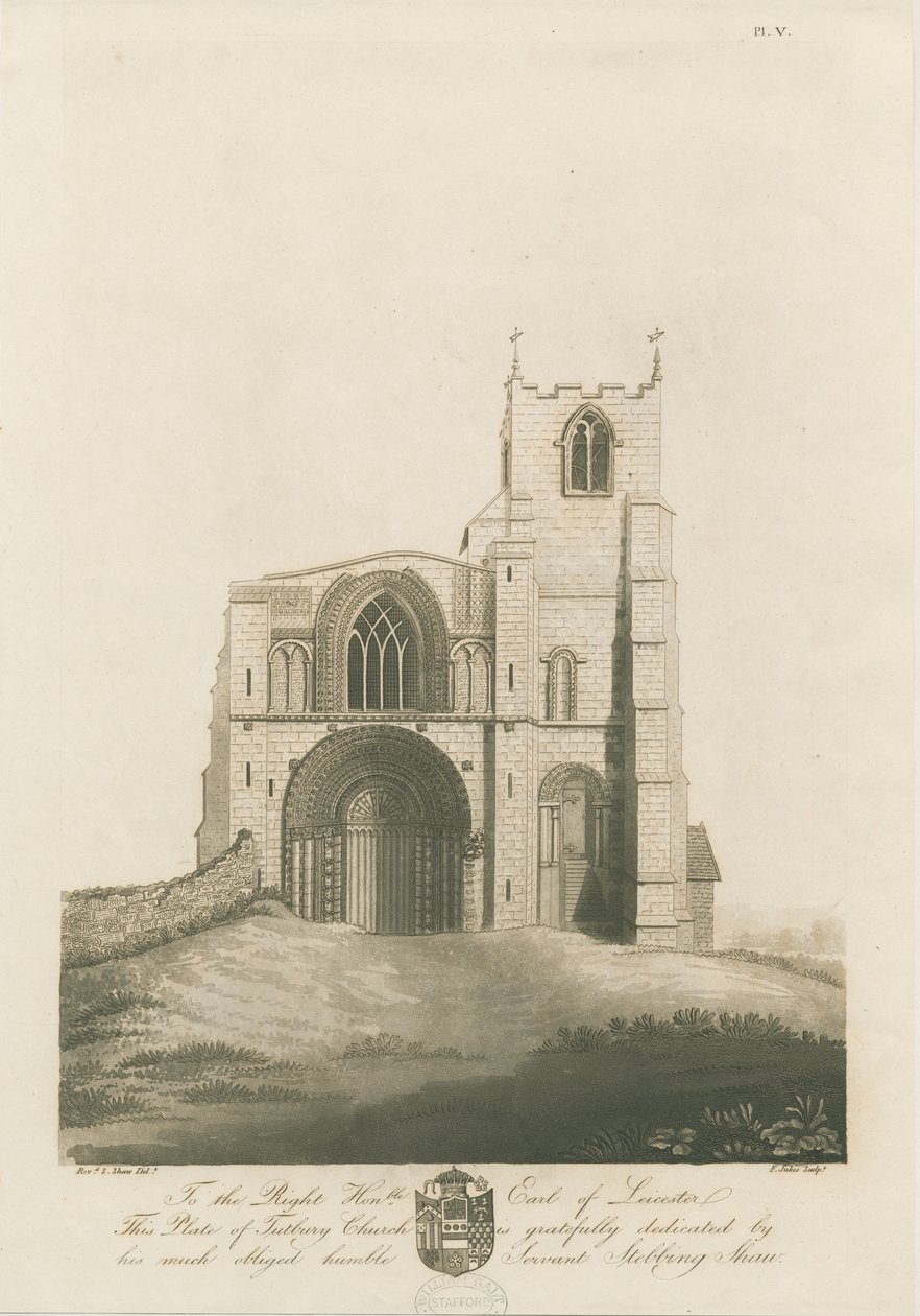 Tutbury Priory Church: akvatintgravyr, nd [c 1798] (tryck) av Stebbing Shaw