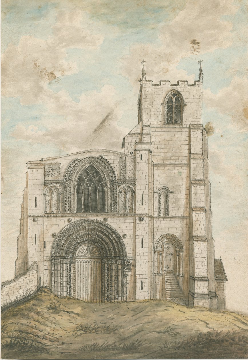 Tutbury Priory Church: akvarellmålning, nd [1762-1802] av Stebbing Shaw