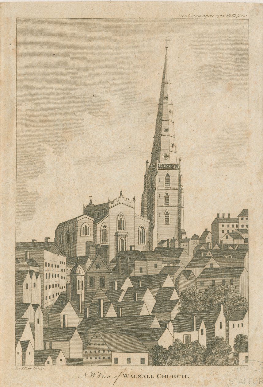 Walsall kyrka: gravyr av Stebbing Shaw
