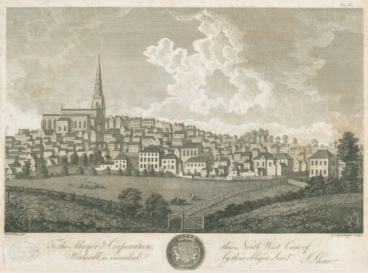 Walsall Town - North West View: gravyr, nd [c 1798] av Stebbing Shaw
