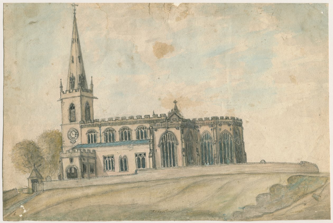 Wednesbury Church: akvarellmålning, nd [1762-1802] av Stebbing Shaw