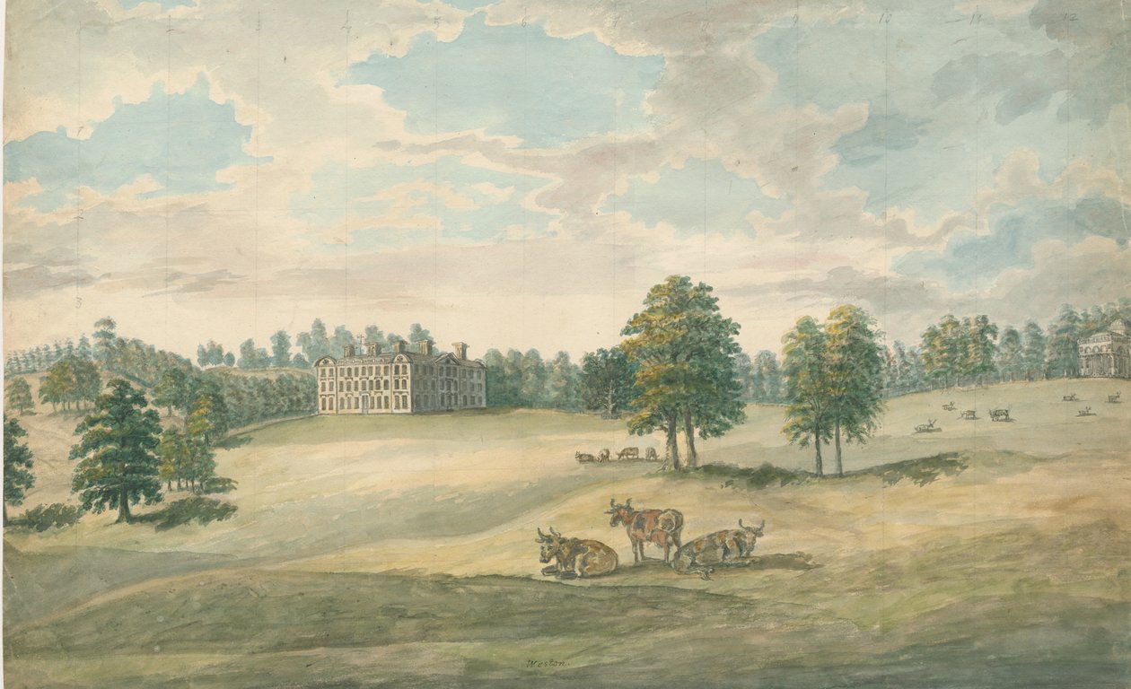 Weston-under-Lizard - Hall: akvarellmålning, nd [1762-1802] av Stebbing Shaw