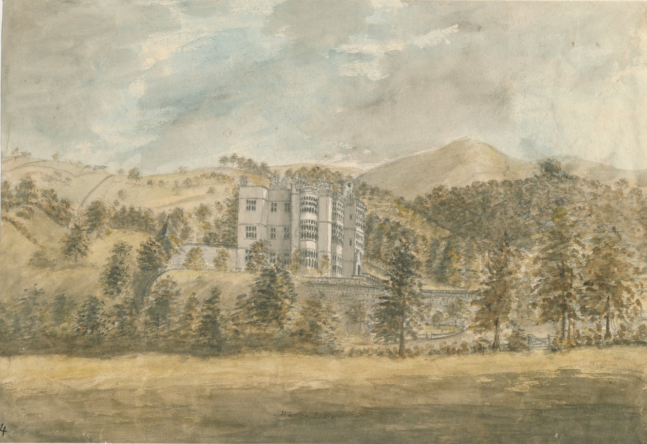 Wootton Lodge: akvarellmålning, nd [1794] av Stebbing Shaw