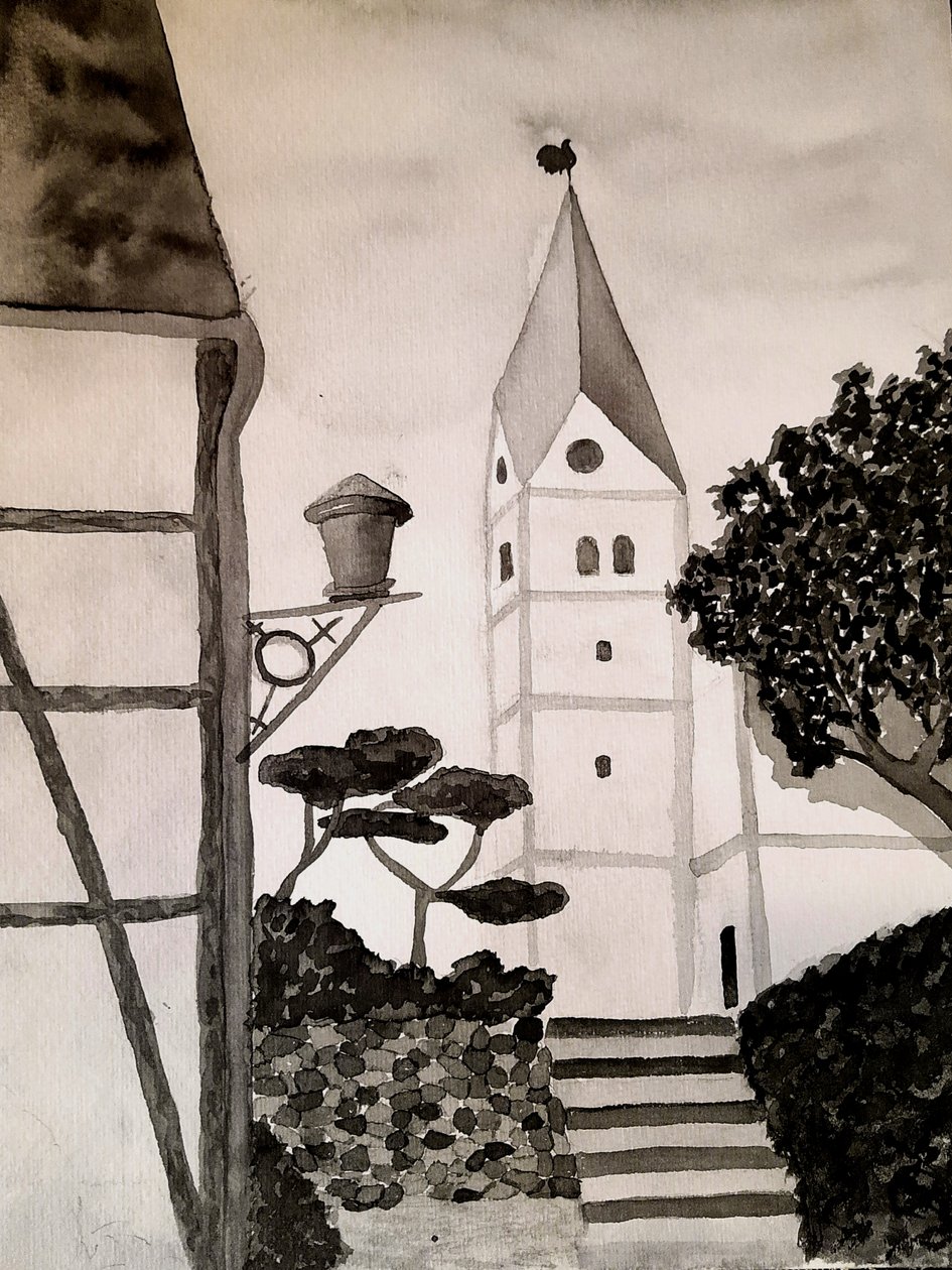 Kyrka St. Aegidius i svart och vitt av Steegs Art Karin