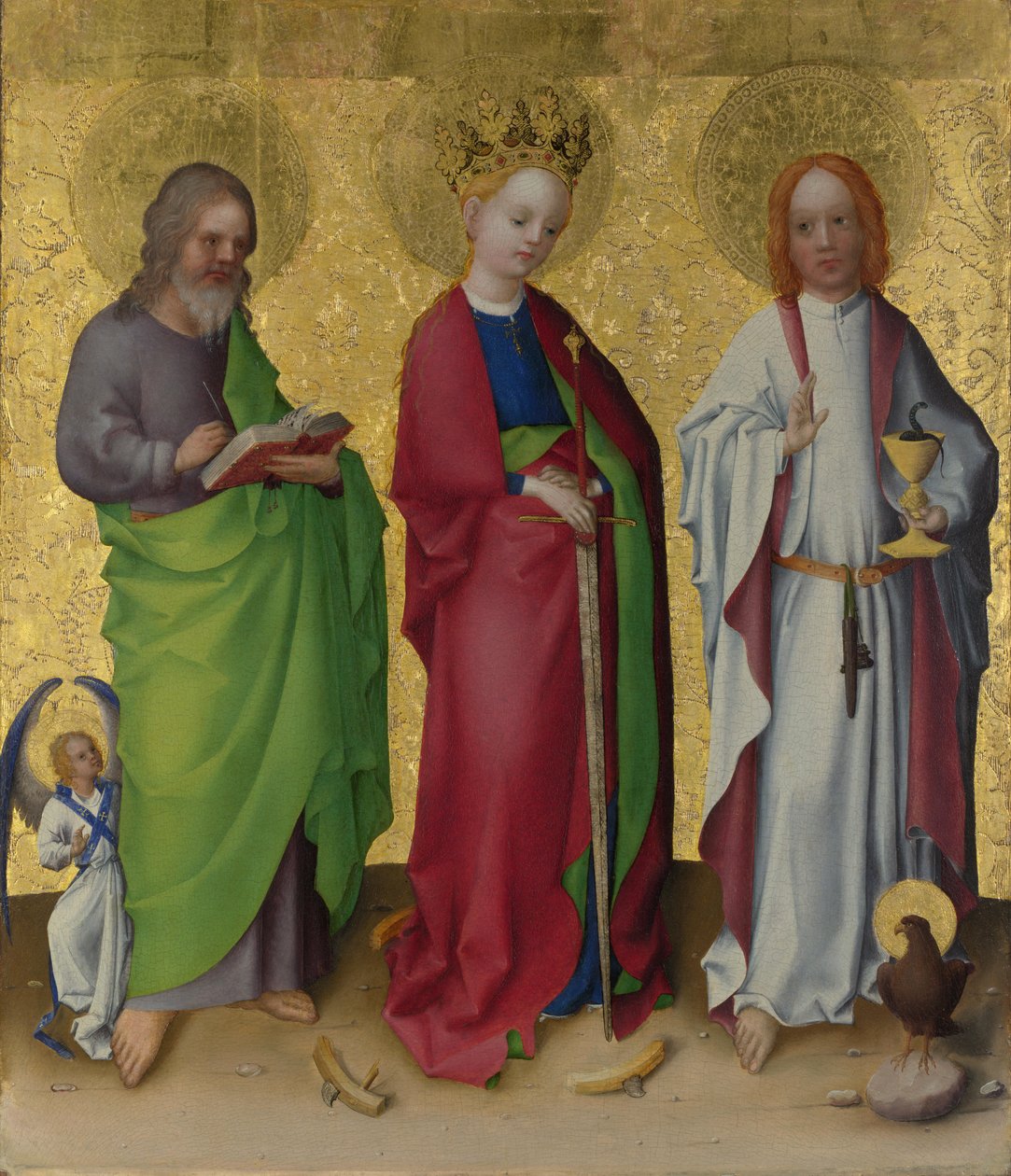 Der heilige Matthäus, Katharina von Alexandrien und Johannes der Evangelist av Stefan Lochner