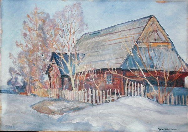 Stuga i Podhale (olja på kartong) av Stefan Filipowicz