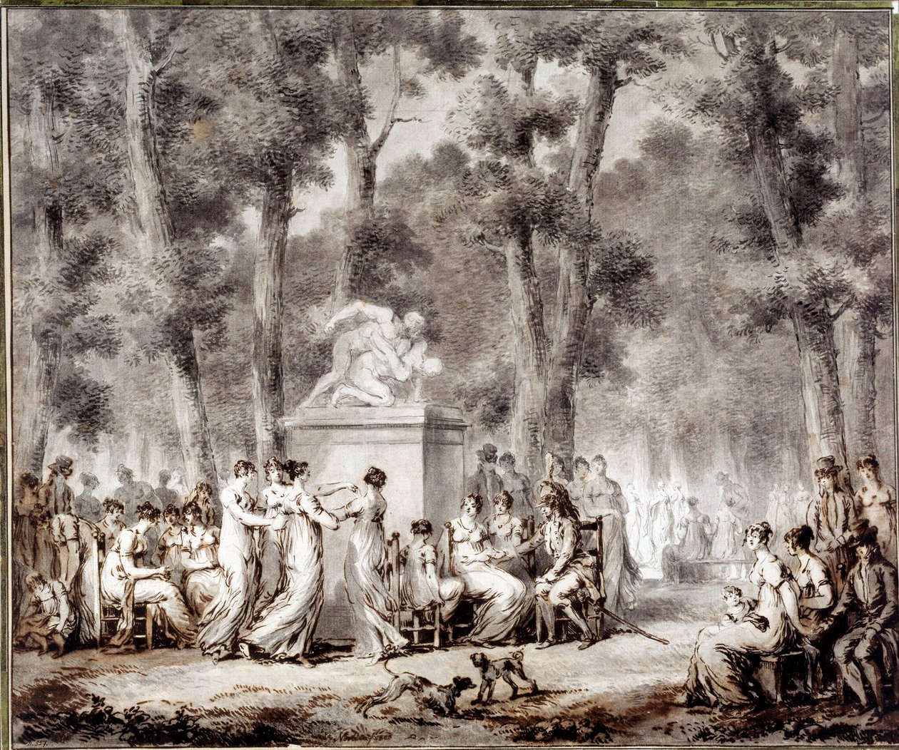 Utsikt över Tuileries terrass i 1807 World utgång till parken. Teckning av Jean Pierre Norblin De La Gourdaine (1745-1830) av Stefan Juliusz Norblin de la Gourdaine