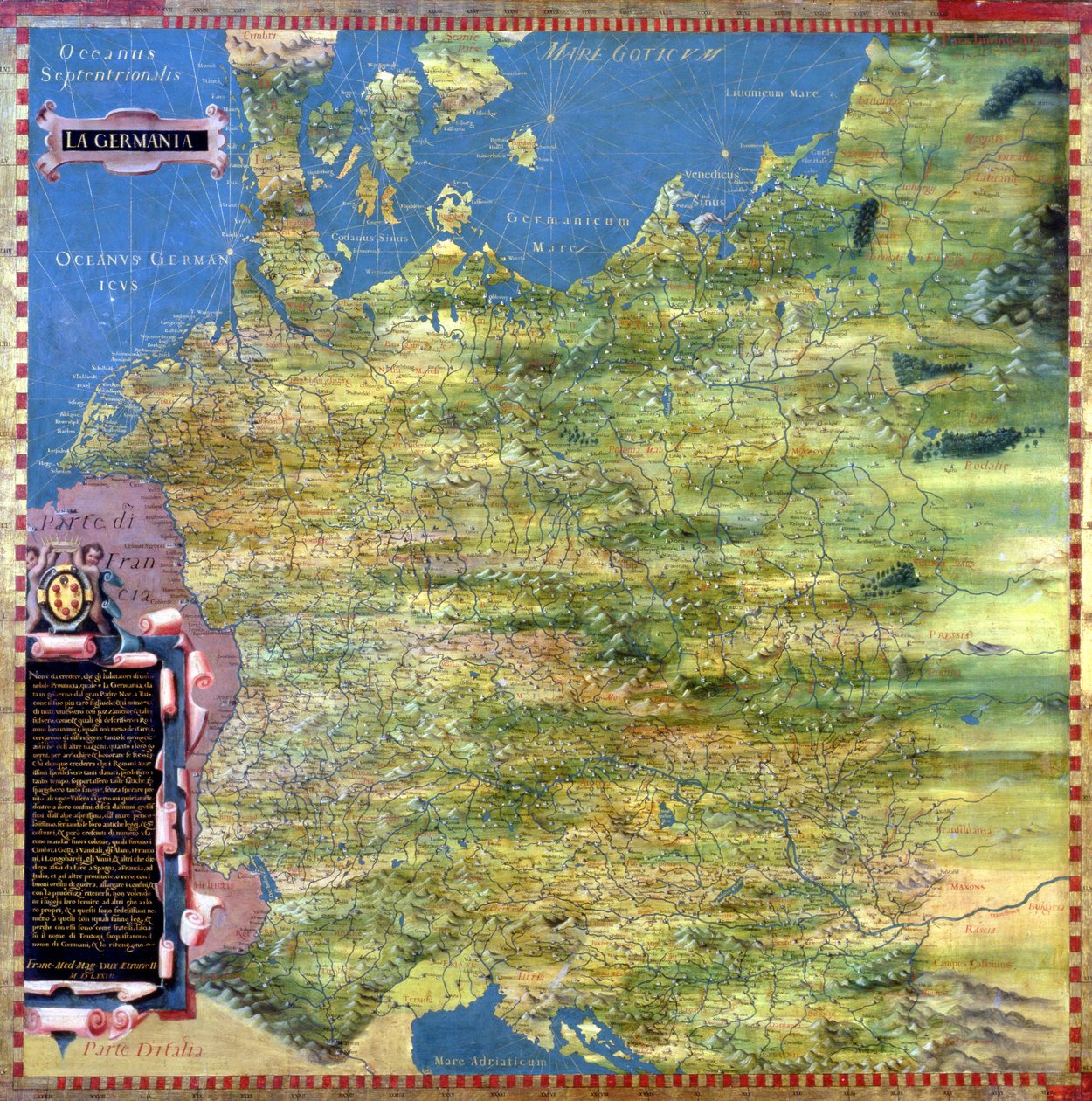 Karta över 1500-talets Tyskland, från "Sala delle Carte Geografiche" (sal med geografiska kartor) 1575 av Stefano Bonsignori