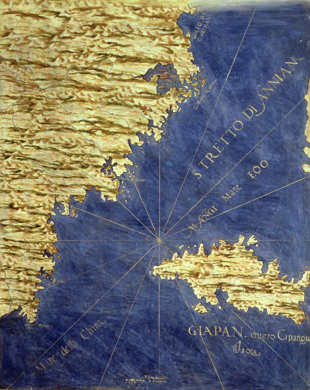 Karta över sextonde århundradets Japan, från "Sala delle Carte Geografiche" (Hall of Geographical Maps) 1575 av Stefano Bonsignori