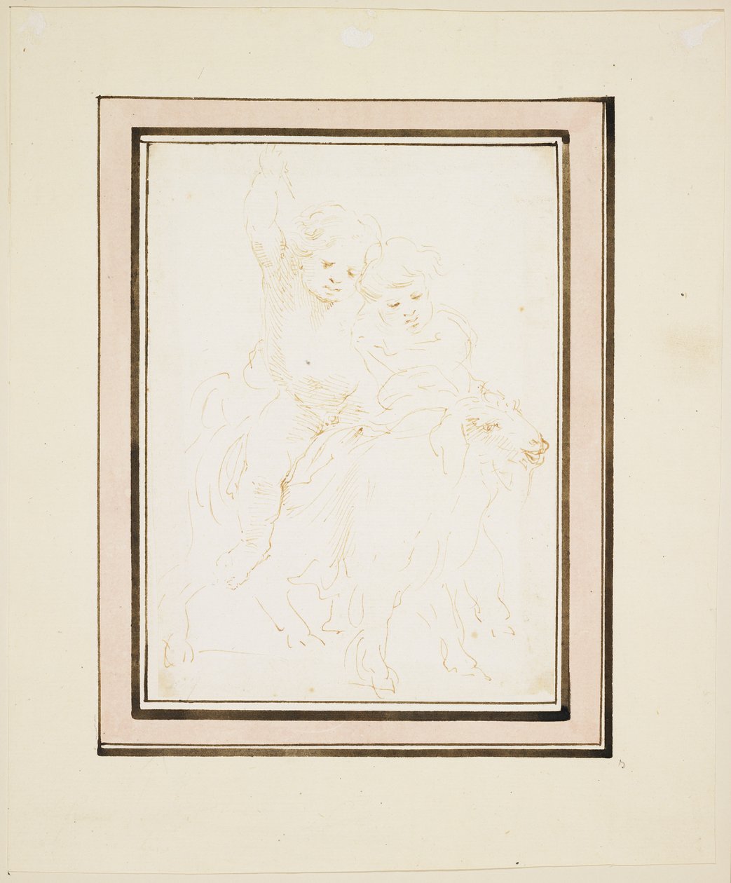Two Putti on a Goat, ca 1640 (penna och brunt bläck) av Stefano della Bella