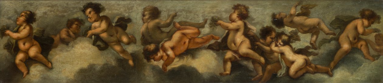 Putti disporting, c.1655-72 (papper nedlagt på duk med glasskydd) av Stefano (after) Magnasco