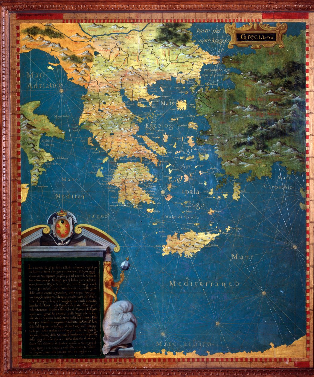 Greklandskarta gjord av Stefano Bonsignori (? -1589) italiensk kosmograf och målare. Omkring 1581. Florens, Palazzo Vecchio, Sala del Mappamondo av Stefano Buonsignori