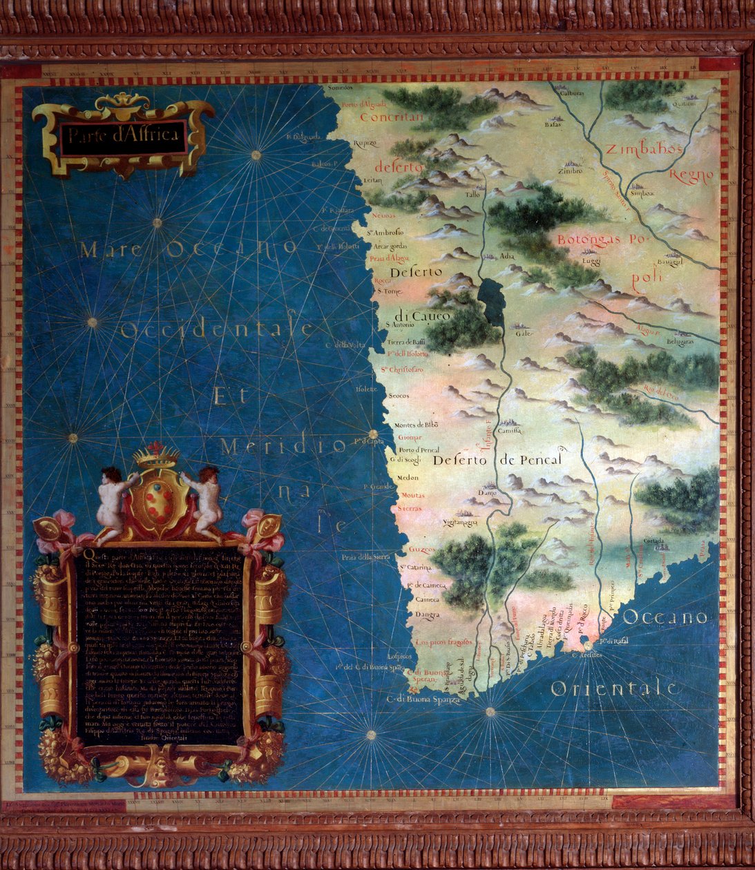 Karta över Sydafrika och Cape of Good Esperance gjord av Stefano Bonsignori (? -1589) italiensk kosmograf och målare. Omkring 1581. Florens, Palazzo Vecchio, Sala del Mappamondo av Stefano Buonsignori