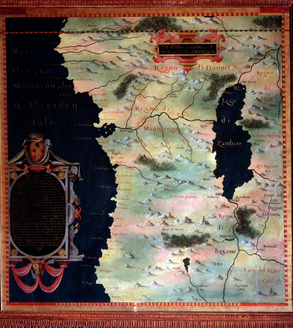 Västafrika (Kongo och Angola) Karta gjord av Stefano Bonsignori (? -1589) italiensk kosmograf och målare. Omkring 1581. Florens, Palazzo Vecchio, Sala del Mappamondo av Stefano Buonsignori