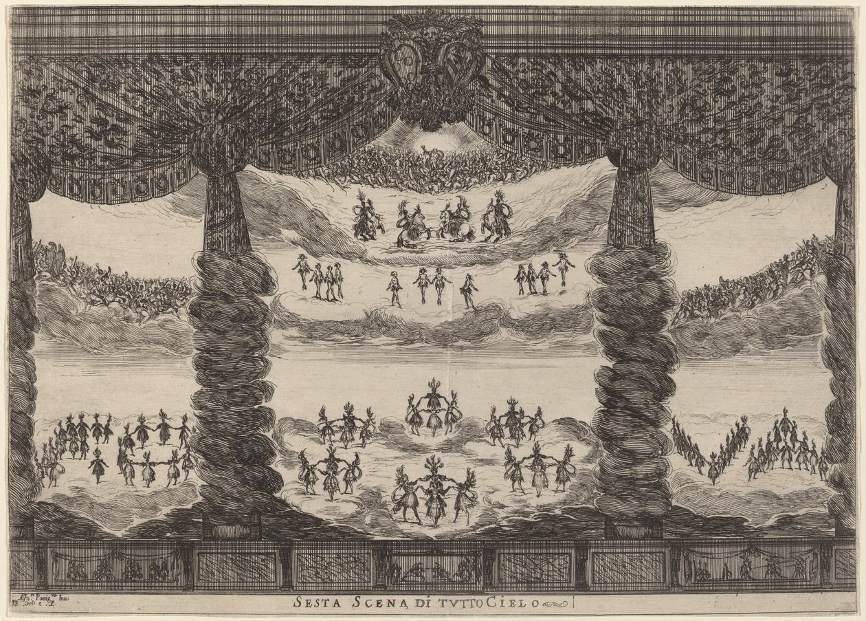 Sjätte scenen av hela himlen av Stefano Della Bella after Alfonso Parigi II