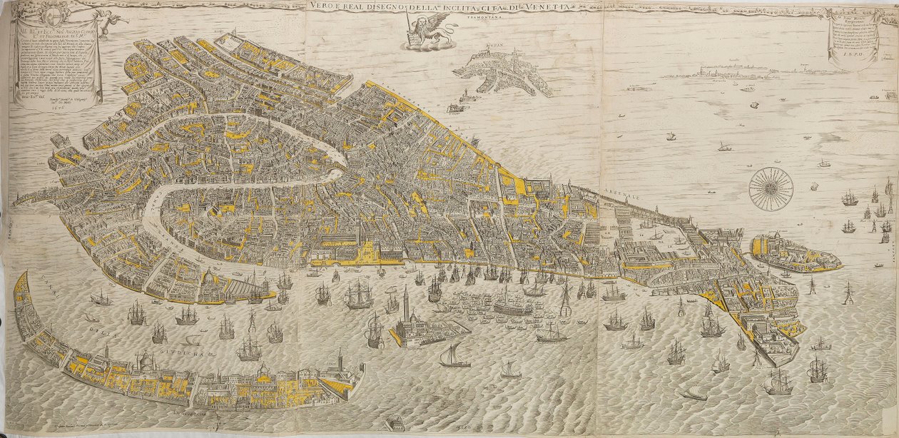 Sann och verklig teckning av staden Venetia. Panorama över Venedig, 1676. av Stefano Scolari
