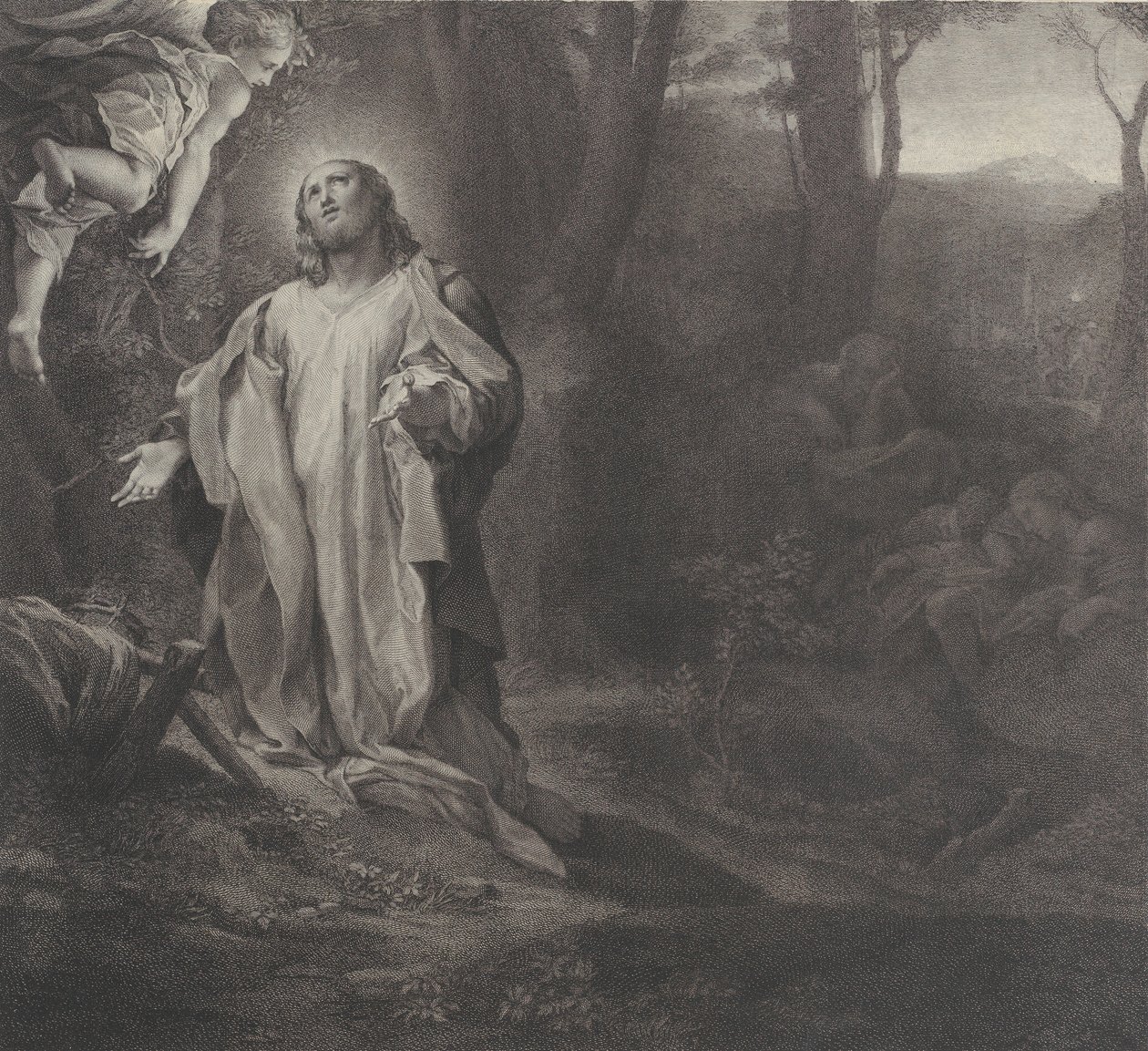 Kristus på Oljeberget, med en ängel uppe till vänster, 1783-1812. av Stefano Tofanelli