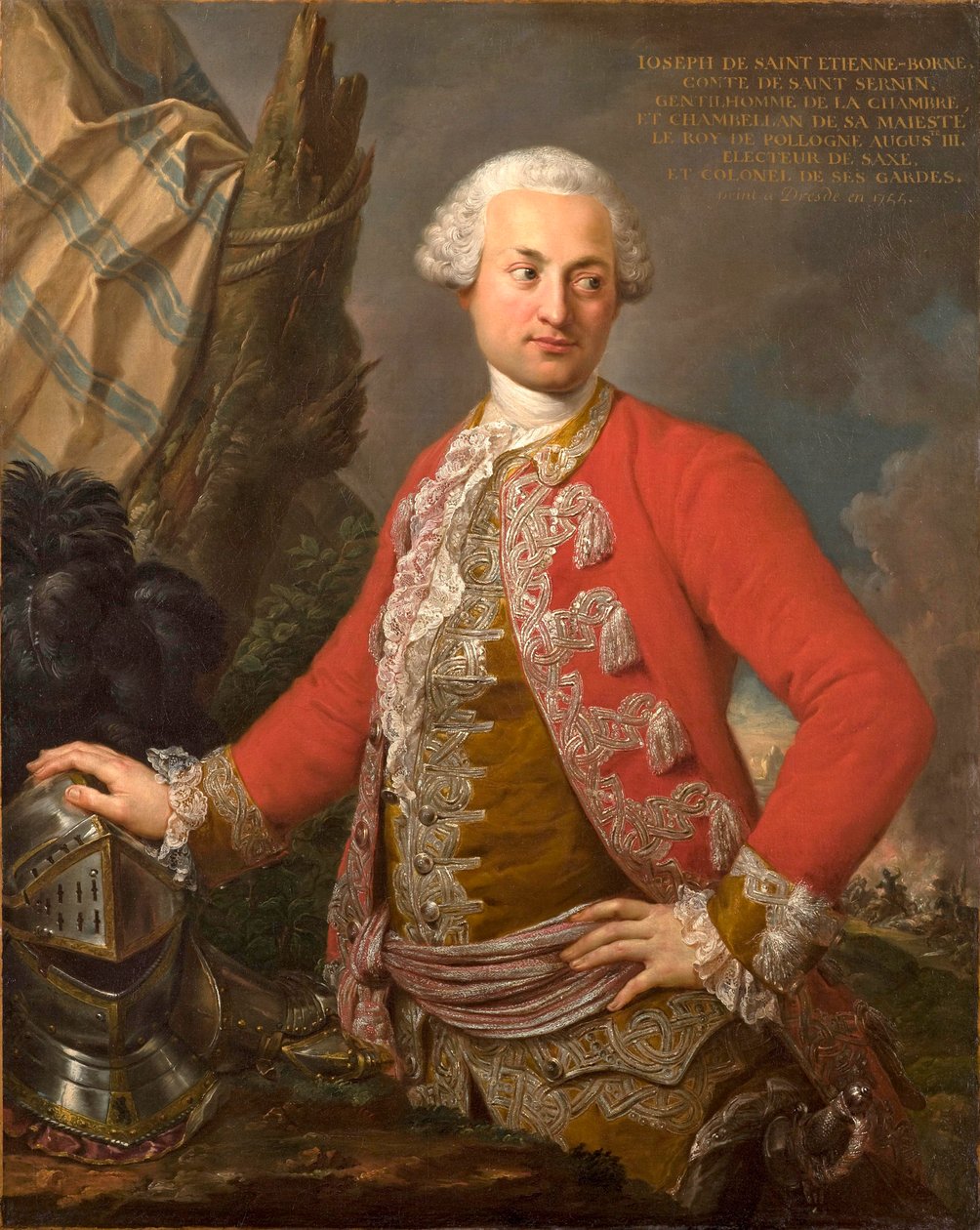 Porträtt av Joseph de Saint Étienne Borne, Comte de Saint Sernin, kunglig polsk och kursaksisk kammarherre, kapten för gardet och generaladjutant för infanteriet, 1755 av Stefano Torelli