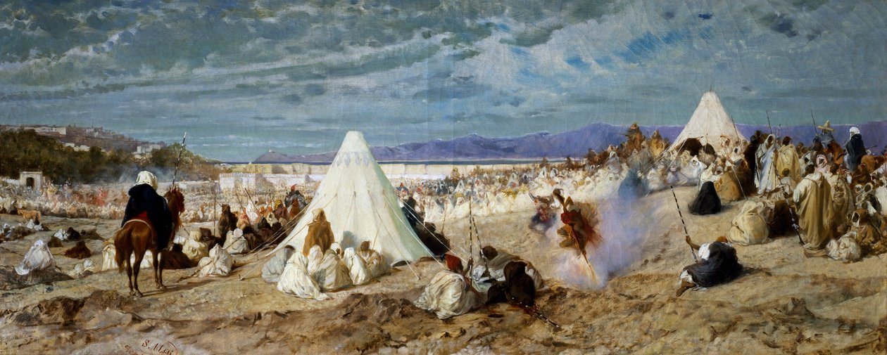 Firande av Mohammed i Tanger, målning av Stefano Ussi (1822-1901), olja på duk, 48, 5x117, 5 cm av Stefano Ussi