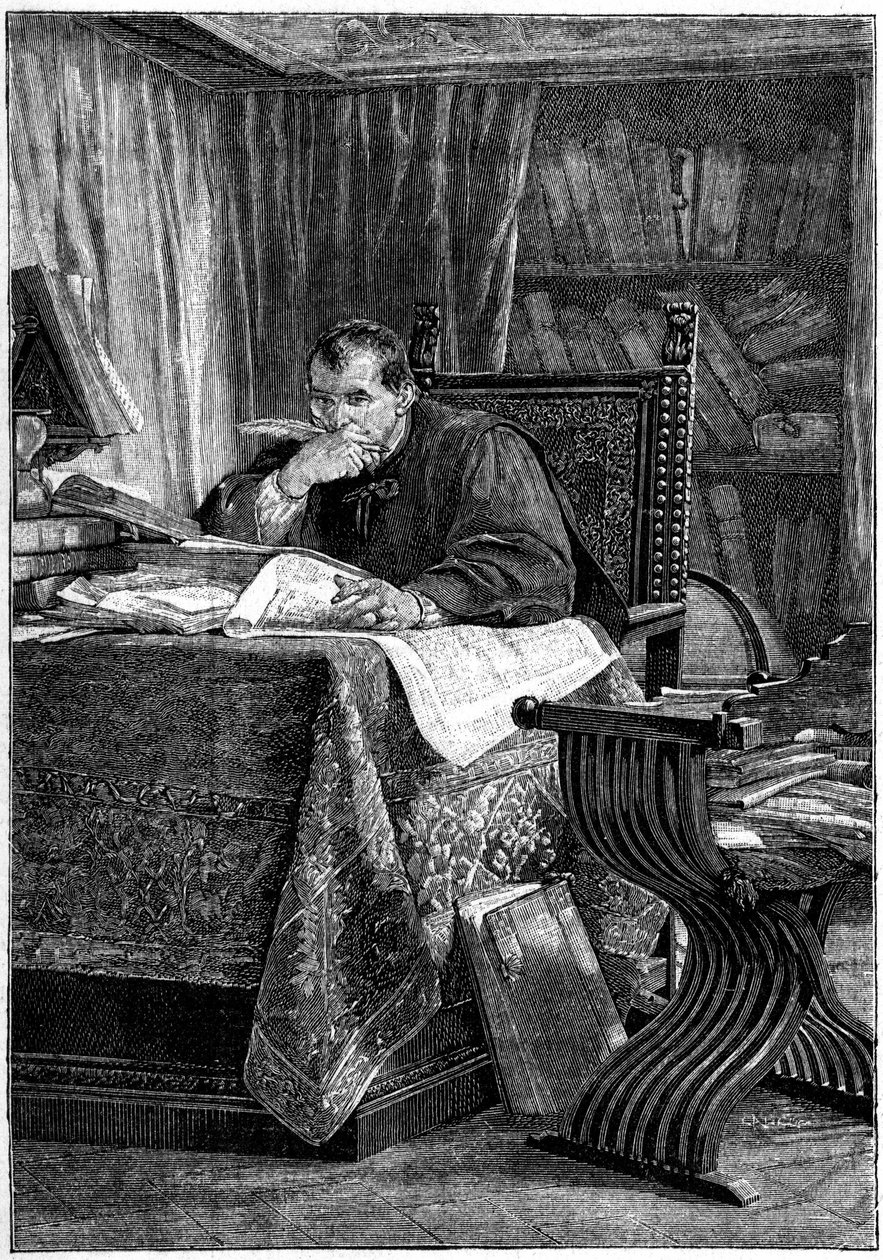 Porträtt av Niccolo av Bernardo dei Machiavelli (Nicolas Machiavel av Stefano Ussi