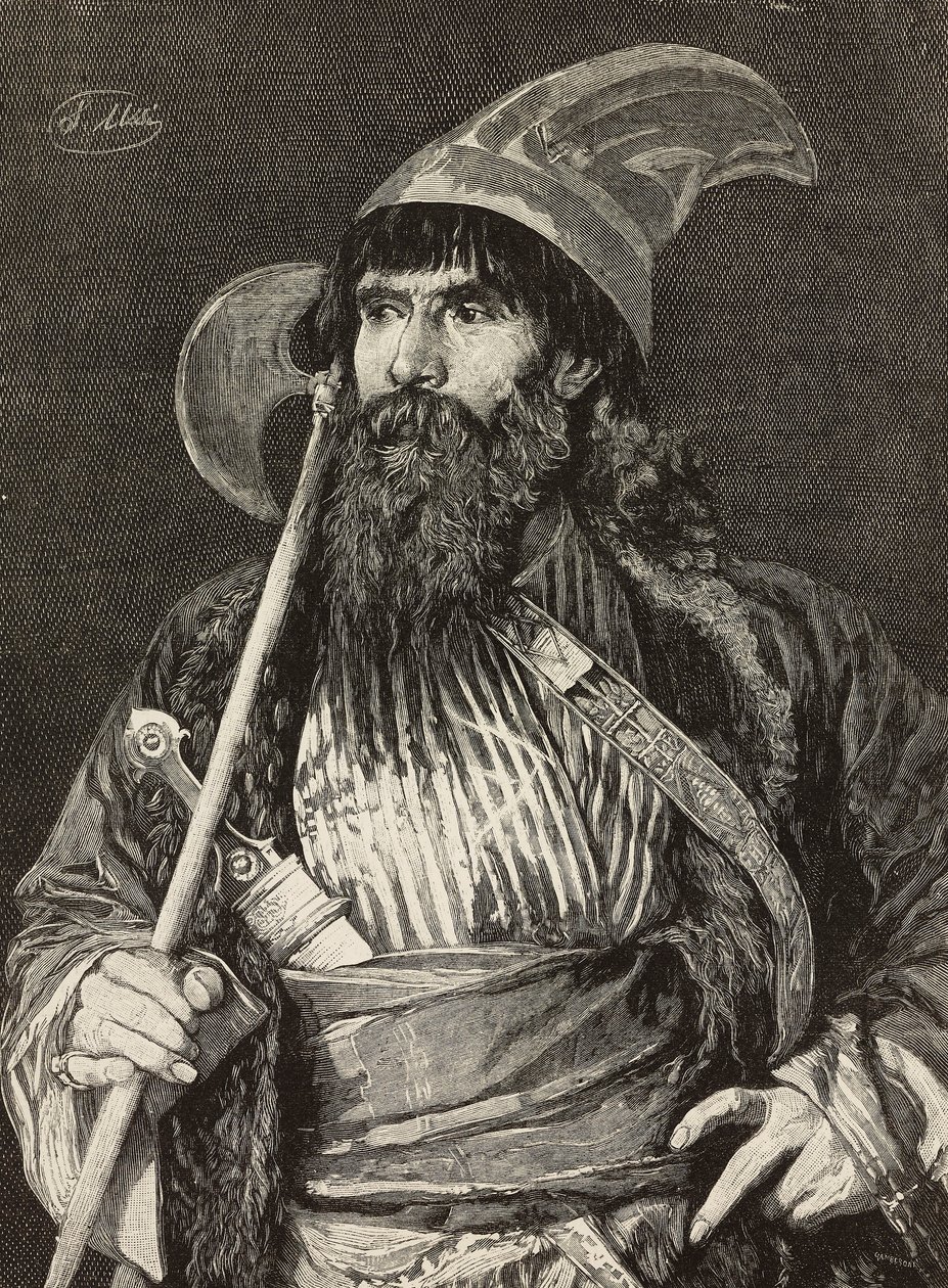 Sheik i full regalia, gravyr av F Gamberoni från målning av Stefano Ussi (1822-1901), L