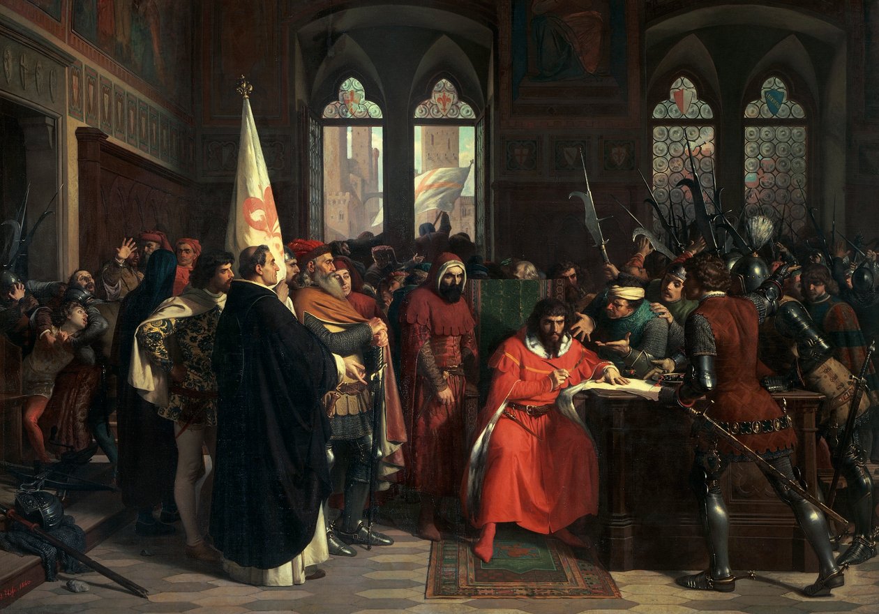 Fördrivningen av Gautier VI av Brienne, hertig av Aten, år 1343 av Stefano Ussi