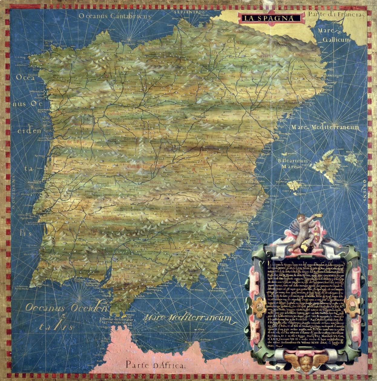 Karta över 1500-talets Spanien, från "Sala delle Carte Geografiche" (Hall of Geographical Maps) 1575 (olja på panel) av Stefano and Danti Egnazio Bonsignori