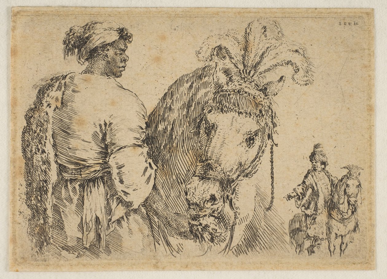 En svart man som matar en häst, ca. 1662. av Stefano della Bella