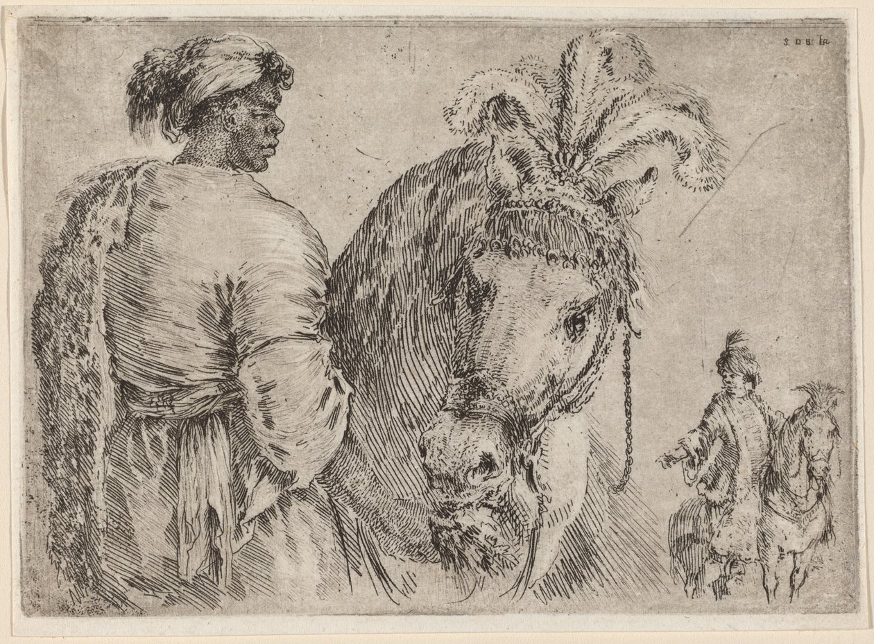 En svart man som matar en häst, troligen 1662. av Stefano della Bella