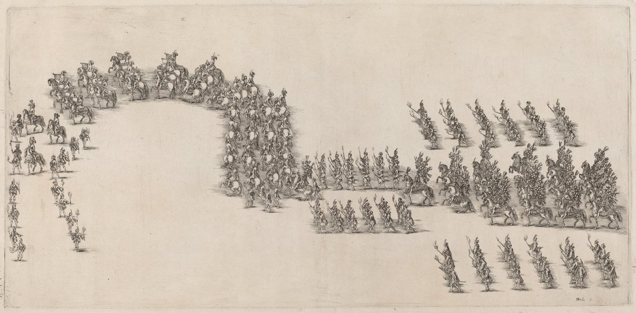 En procession av sextio kavaljerer och fackelbärare, 1652. av Stefano della Bella