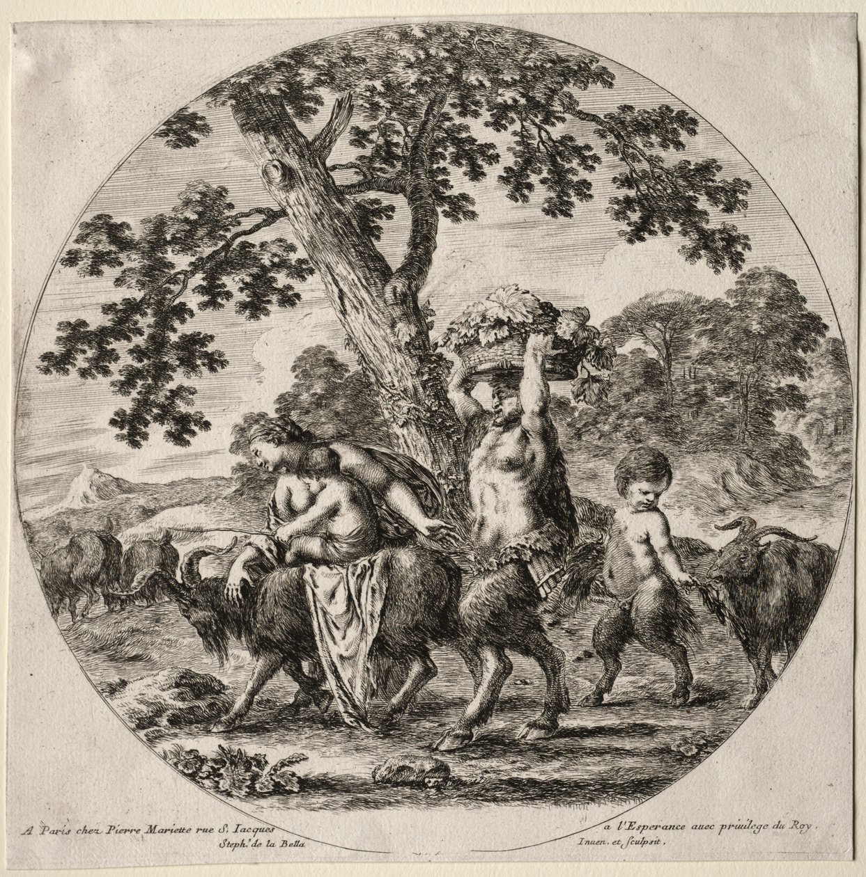 En Satyrfamilj på resande fot av Stefano della Bella