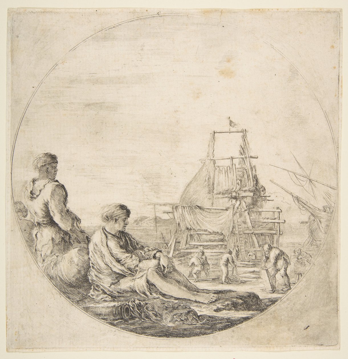En sittande vit sjöman, en stående svart sjöman, ca. 1660. av Stefano della Bella