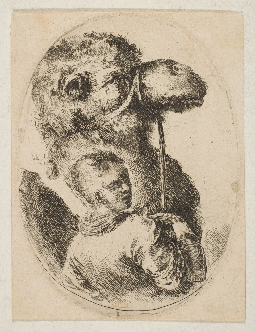 En slav håller en kamel vid tränsen, från Flera huvuden i persisk stil Plusieurs ..., 1649. av Stefano della Bella