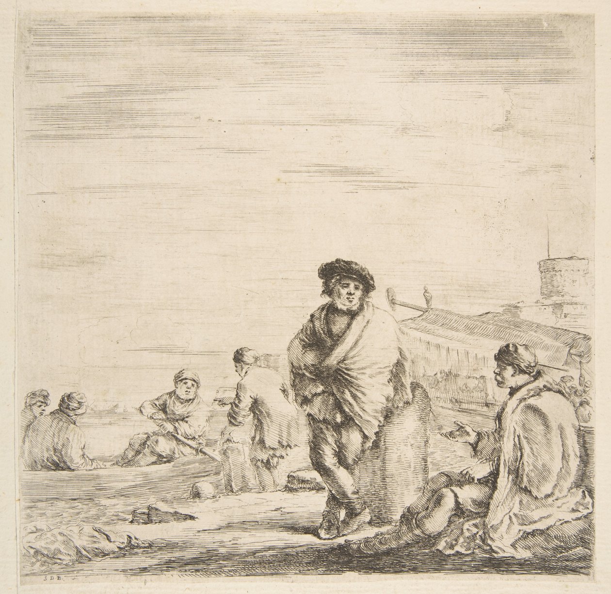 En stående sjöman pratar med en sittande Levantine, ca. 1660. av Stefano della Bella